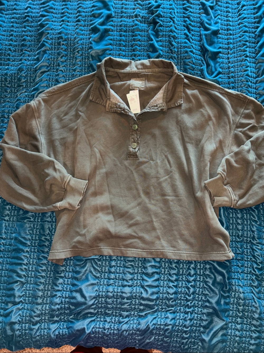aerie Olive Cropped Polo Sweatshirt